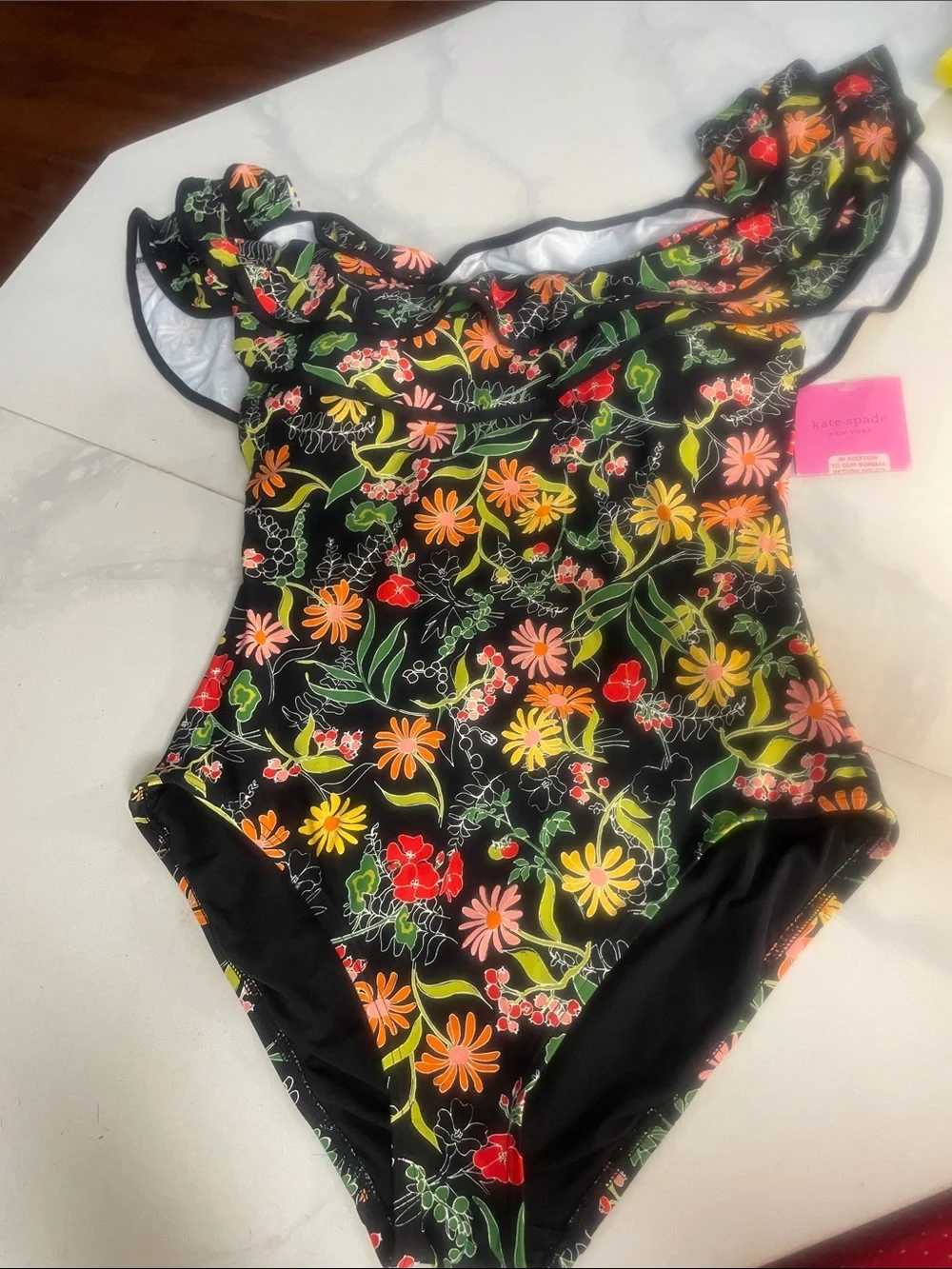 Kate Spade Ruffle Off The Shoulder One Piece Swimsuit - Rooftop Garden NWT